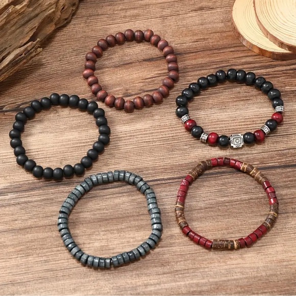 5pcs Unique Red and Black Beads Coconut Shell Snowflake Hand Accessories - Picture 4 of 5